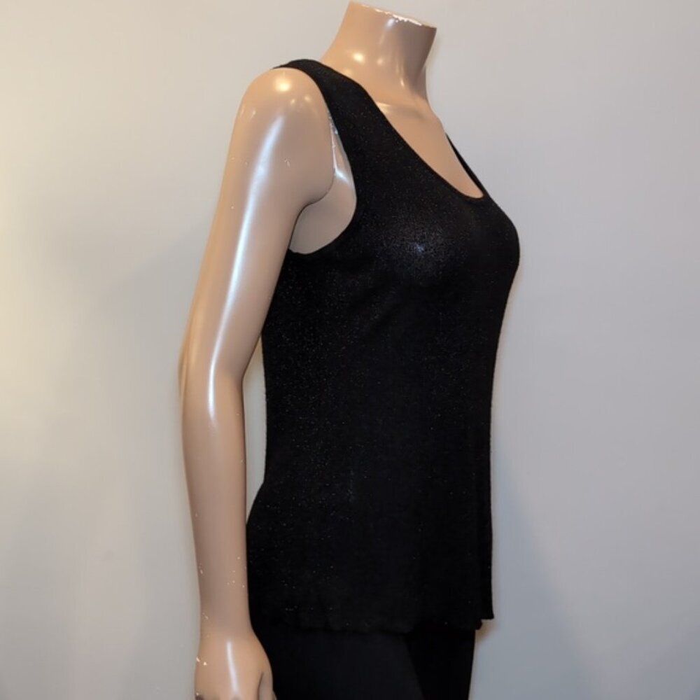 Laura Shimmery Knit Tank Top Scoop Neck Black Rayon Lurex Sleeveless Stretch - Picture 8 of 10